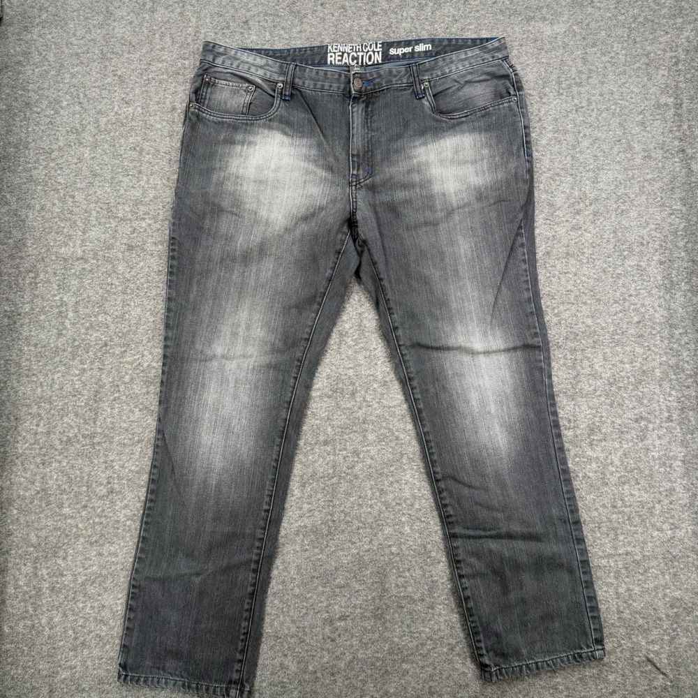 Kenneth Cole Reaction Super Slim Mens Gray Faded Denim Jeans 38 Distressed  y2k
